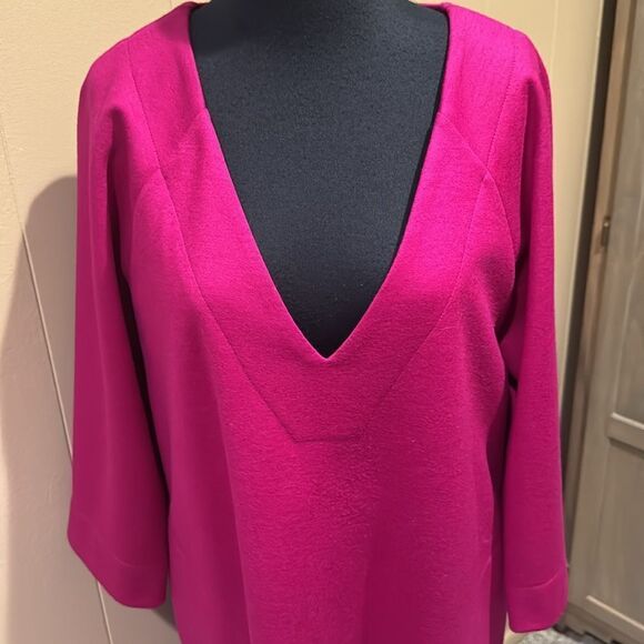 Diane von Furstenberg fuschia wool blend heavy knit V neck shift midi. Size 12 - Picture 3 of 6